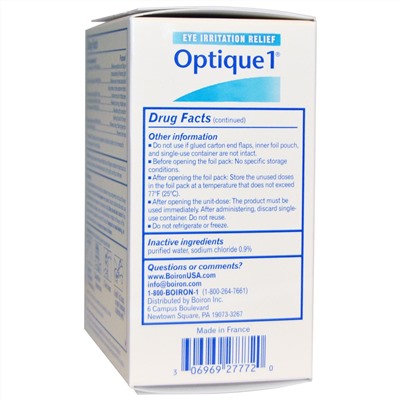 Boiron, Optique 1, средство от раздражения глаз, 30 доз, 0,38 мл (0,013 жидкой унции) каждая