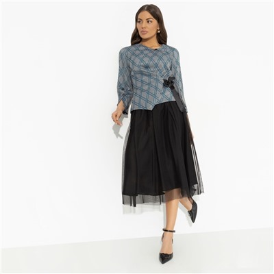 Костюм с юбкой из сетки на подкладе, Больше чем стиль (2 в 1, green)