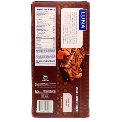 Clif Bar, Luna, Whole Nutrition Bar for Women, Caramel Walnut Brownie, 15 Bars, 1.69 oz (48 g) Each