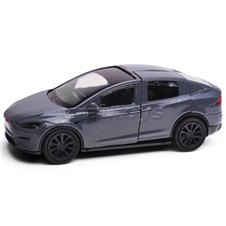 Машина металл. Tesla model x plaid 12 см, двери, серебр, в коробке