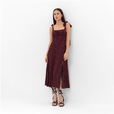 Платье с лентами миди женское MIST Flower, чёрное, размер 42