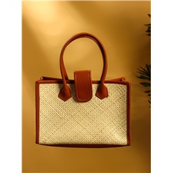 Сумка плетёная на застёжке из пандана, 30×10×35 см, бежево-коричневая