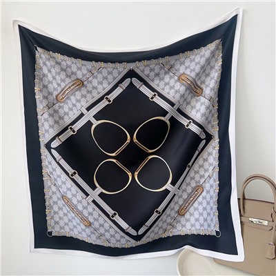 Платок шелковый на голову и шею весенний, мультицвет