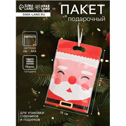 Пакет подарочный новогодний, с zip-lock застежкой, «Дед Мороз», 15×23±1 см