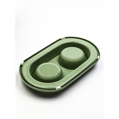 Миска двойная для животных «Мур-мяу», 300 мл, на подставке, пластик, цвет фисташковый