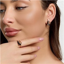 Комплект ювелирной бижутерии коллекция "Дубай" серьги и кольцо 17 р, покрытие позолота, вставка: фианиты и цирконы, цвет: черный и прозрачный, арт.215.747-17