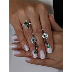 Кольцо из серебра с чёрной шпинелью и зелёными фианитами родированное- Змея 925 пробы 1-450рч416232