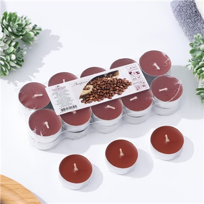 Набор свечей ароматических чайных «Эспрессо», 3.8×1.6 см, 3.5 ч, 12 г, 20 шт. в термоусадке