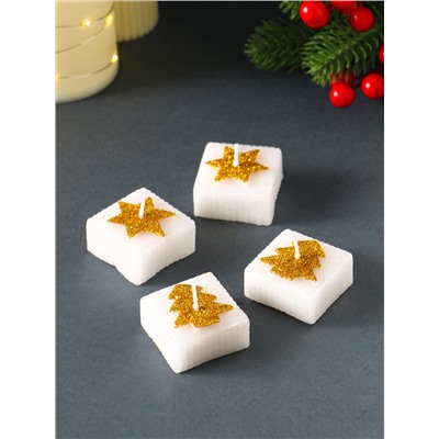 Набор свечей «Марки. Золотые ёлочки и звёзды», 4 шт., 10.5×10.5×3 см