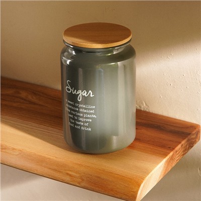 Банка для сахара SL Home, 9.5×14 см, с бамбуковой крышкой, серая