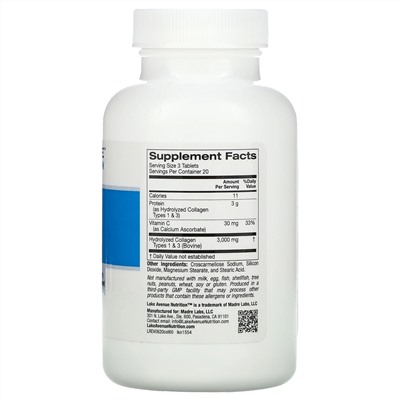 Lake Avenue Nutrition, гидролизованный коллаген типов 1 и 3, 1000 мг, 60 таблеток