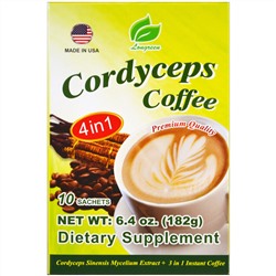 Longreen, Cordyceps Coffee, 4 в 1, кофе с кордицепсом, 10 пакетиков, 182 г (6,4 унции)