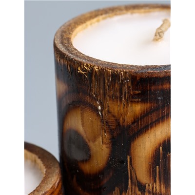 УЦЕНКА Свеча в бамбуке тройная, 14×13×30 см, 100 мл, цв. коричневый