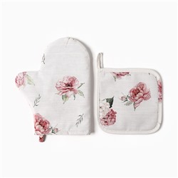 Набор кухонный «Этель» Bloom: варежка 20×27 см, прихватка 19×19 см, 100% хлопок, 210 г/м²