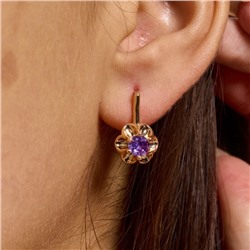 Серьги цветы ювелирная бижутерия коллекция "Дубай", покрытие позолота,  вставка: фианит, цвет: фиолетовый, арт.217.439