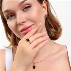 Комплект ювелирной бижутерии коллекция "Дубай" серьги, кулон и кольцо 18 р, покрытие позолота, вставка: фианиты, цвет: черный,Уценка,  арт.08.4052-18 (215.385-18)