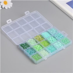 Бисер стекло 6/0, 8/0, 12/0 в шкатулке «Зелёный», стеклярус, 15.5×9.5×1.6 см