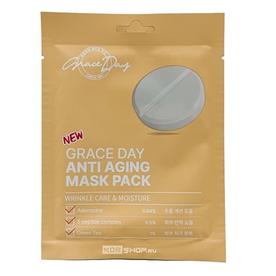 Тканевая маска для лица омолаживающая с аденозином и пептидами Anti Aging Mask Pack Grace Day, Корея, 27 мл Акция