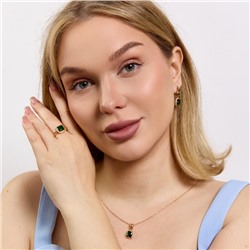 Комплект ювелирной бижутерии Дубайское золото: серьги, кулон и кольцо 20 р с крупным камнем, покрытие позолота, вставка: фианит, цвет: изумрудный зеленый, арт.314.961-20