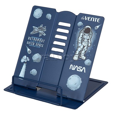 Подставка для учебников и книг "NASA" 15,4x15,2 см, металлическая окрашенная, вес 235 г, с противоскользящими ножками, синяя, с полноцветным рисунком, в пластиковом пакете с европодвесом