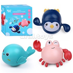 Игрушки для ванной заводные 3 шт (птичка, краб, пингвин)
