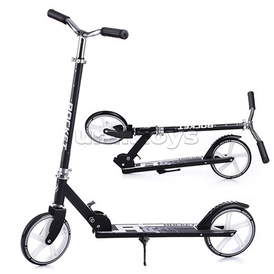 Самокат 2-х колесный ROCKET,колеса PU/ 200 мм,ABEC 7, черный в пакете