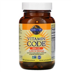 Garden of Life, Vitamin Code, RAW D3, 50 мкг (2000 МЕ), 60 вегетарианских капсул