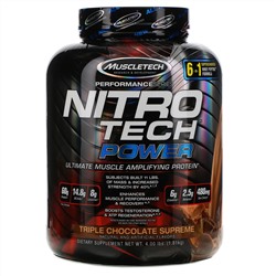 Muscletech, Nitro Tech Power, порошок сывороточного протеина для увеличения мышц, тройной шоколад, 1,81 кг (4,00 фунта) (Discontinued Item)