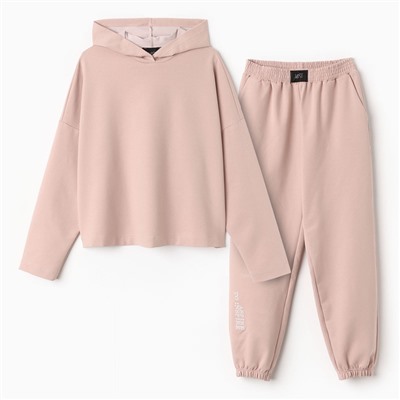 Костюм с вышивкой женский (толстовка, брюки) MIST Inspire, размер 44-46, бежевый