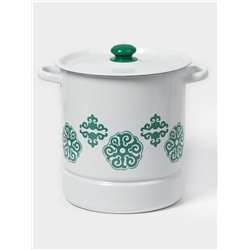 Мантоварка - позница, 12 л, 4 вставки, эмалированная, цилиндрическая, белая, рисунок МИКС