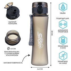 Бутылка для воды SPORT, 600 мл, с поильником, черная