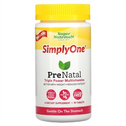 Super Nutrition, Simply One, пренатальные мультивитамины тройного действия, 90 таблеток