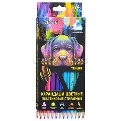 Карандаши цветные пластиковые "Triolino. Erase" стираемые, 24 цвета, 2М, диаметр грифеля 3мм