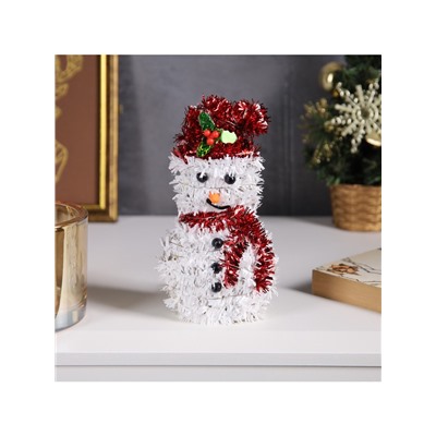 Светодиодная фигура из мишуры «Снеговик в красном» 16×9 см, 10 LED, батарейки AG10×3 (в комплекте), свечение тёплое белое