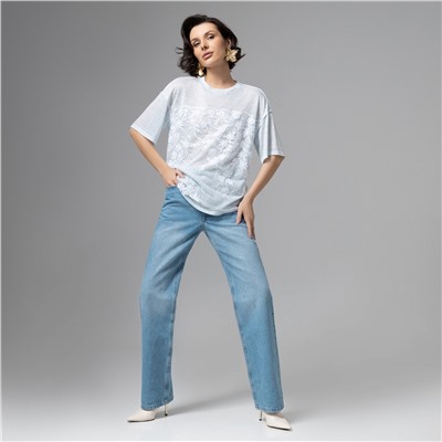 Футболка с объемным декором, Буду тебе сниться (голубой меланж)