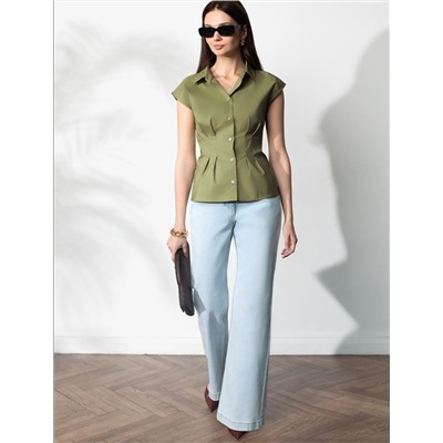 Блузка приталенного кроя с коротким рукавом из легкого хлопкового поплина с эластаном