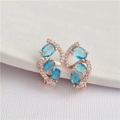 Комплект ювелирной бижутерии коллекция "Дубай" серьги и кулон, покрытие позолота, вставка: фианиты и цирконы, цвет: голубой и прозрачный, арт.414.026