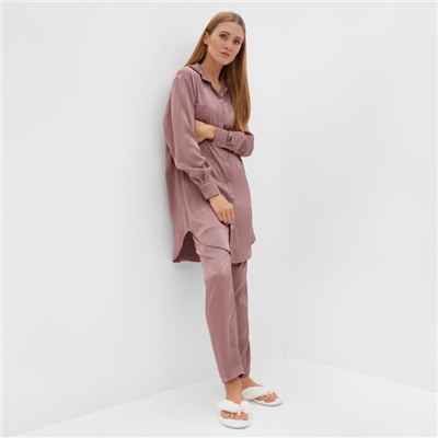 Пижама женская (рубашка, брюки) MINAKU: Light touch, тёмно-розовая, размер 52