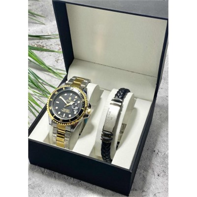 Подарочный набор для мужчины часы и браслет + коробка #22853523