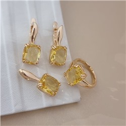 Комплект ювелирной бижутерии коллекция "Дубай" серьги, кулон и кольцо 17 р, покрытие позолота, вставка: стекло, цвет: желтый, арт.414.318-17