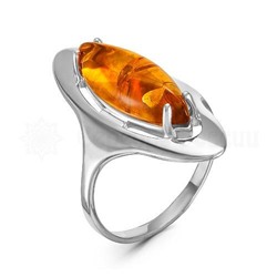Кольцо из серебра с янтарём родированное 925 пробы кп-1р640