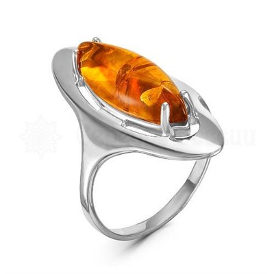 Кольцо из серебра с янтарём родированное 925 пробы кп-1р640