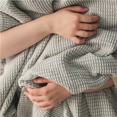 Плед с бахромой «Этель» Waffle, 130×180 см, серый