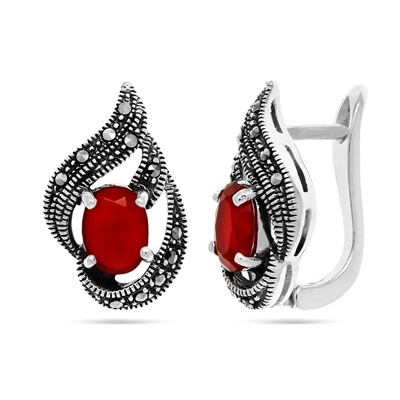 Серьги из серебра марказит, синт.рубин, SL-AGA071