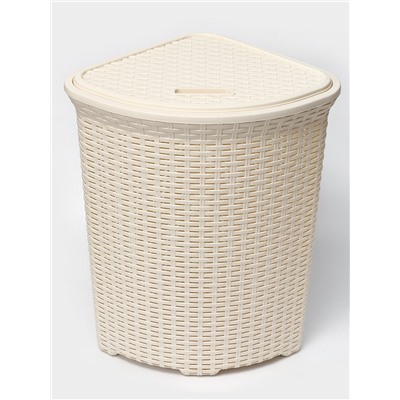 Корзина для белья угловая с крышкой «Ротанг», 60 л, 40.5×40.5×57 см, слоновая кость