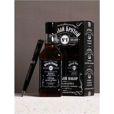 Набор "Самый крутой", гель для душа во флаконе виски и шариковая ручка