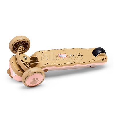 Самокат "Динозаврик" 3-х. кол., колеса PU, розовый, в коробке