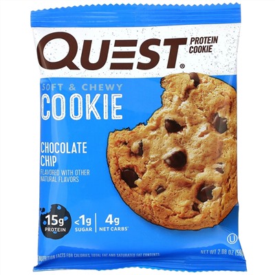 Quest Nutrition, протеиновое печенье, шоколадная крошка, 12 упаковок, 59 г (2,08 унции) каждая