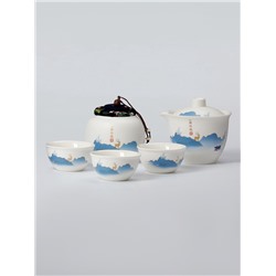 Набор для чайной церемонии ДЖЕКИЧАЙ «Инуяма», 6 предметов, на 3 персоны, чашка 50 мл, чайник 120 мл, керамика, белый