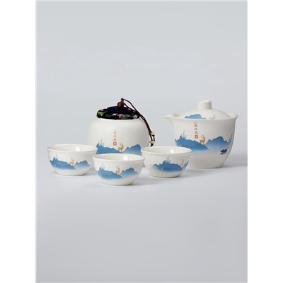 Набор для чайной церемонии ДЖЕКИЧАЙ «Инуяма», 6 предметов, на 3 персоны, чашка 50 мл, чайник 120 мл, керамика, белый